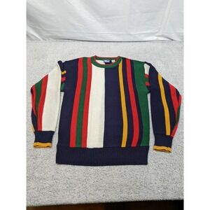 Vtg 90s Todays News Sweater Medium‎ Colorful Striped Knit Cosby Rugby Style Y2K